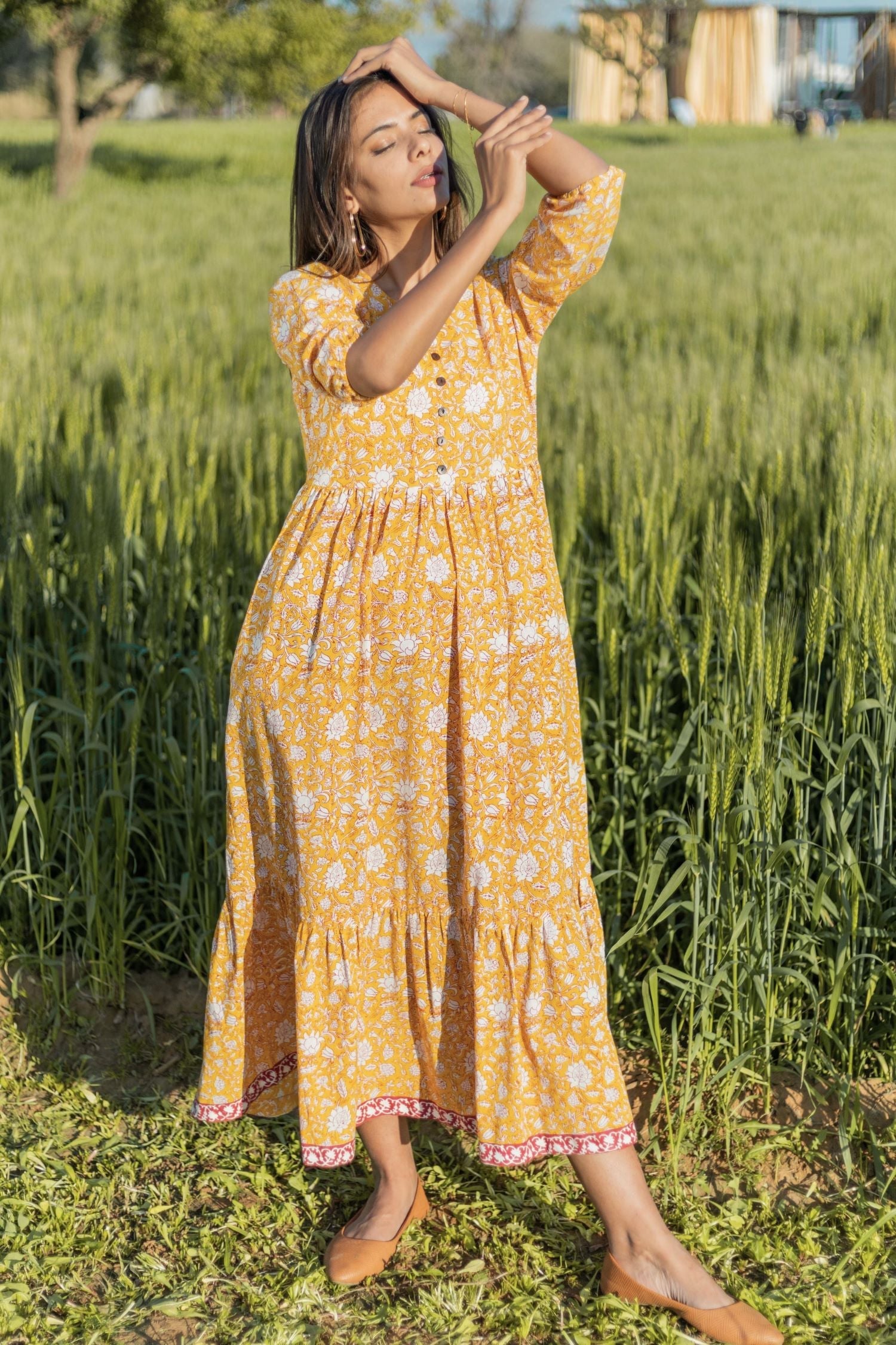 Sootisyahi 'Little Bit Sunshine' Azofree Handblock Printed Pure Cotton Dress - SootiSyahi