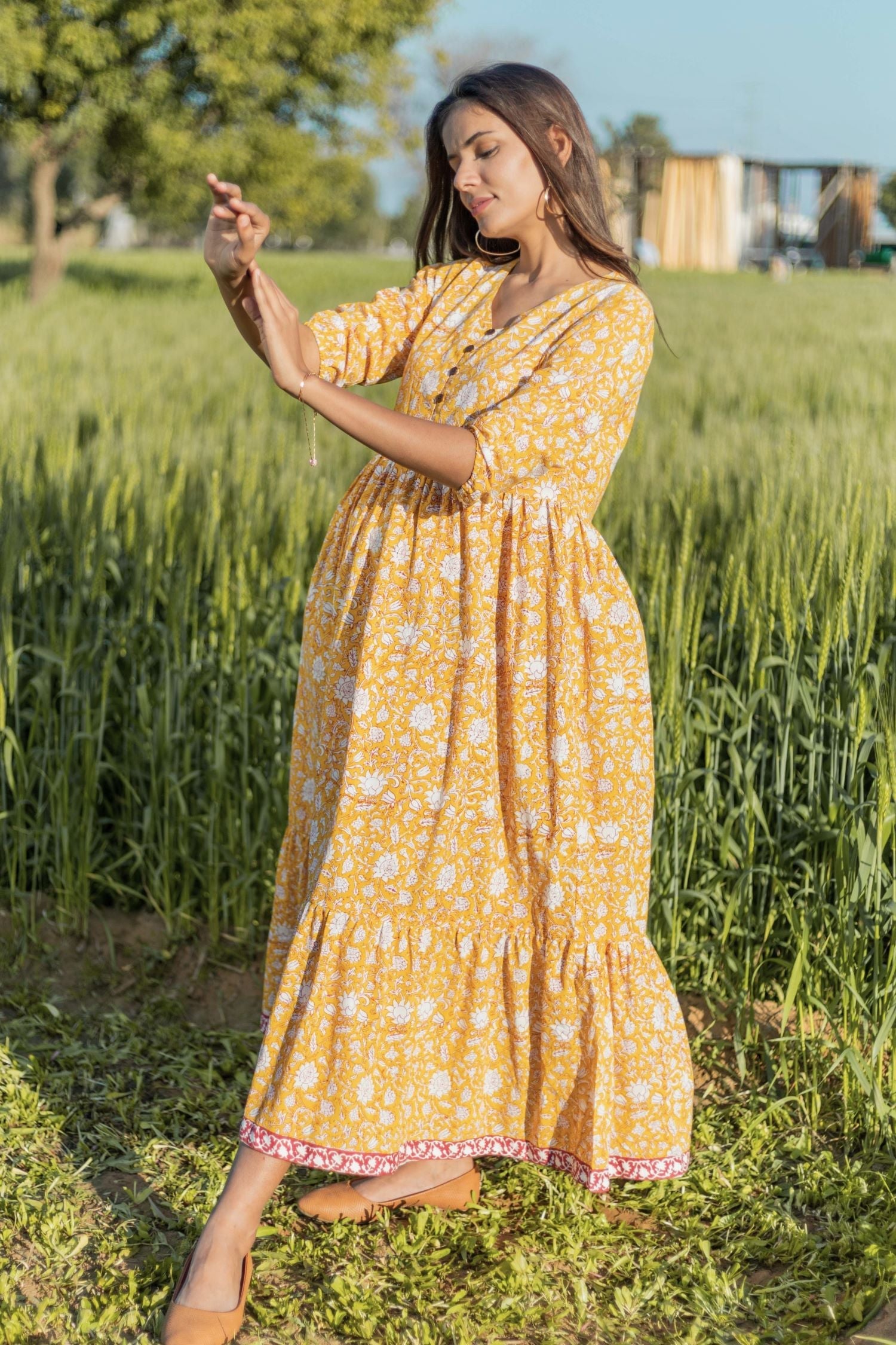 Sootisyahi 'Little Bit Sunshine' Azofree Handblock Printed Pure Cotton Dress - SootiSyahi