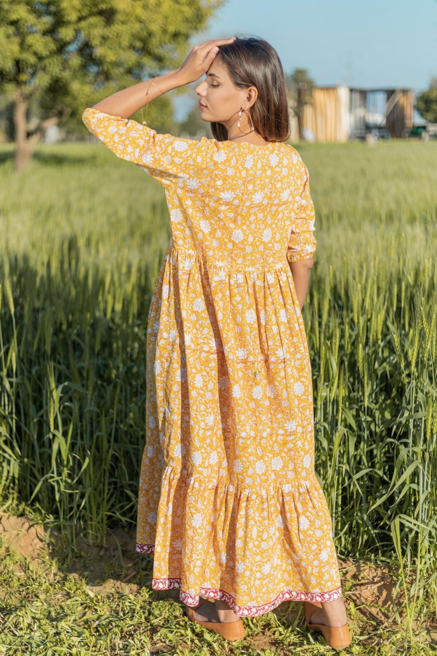 Sootisyahi 'Little Bit Sunshine' Azofree Handblock Printed Pure Cotton Dress - SootiSyahi