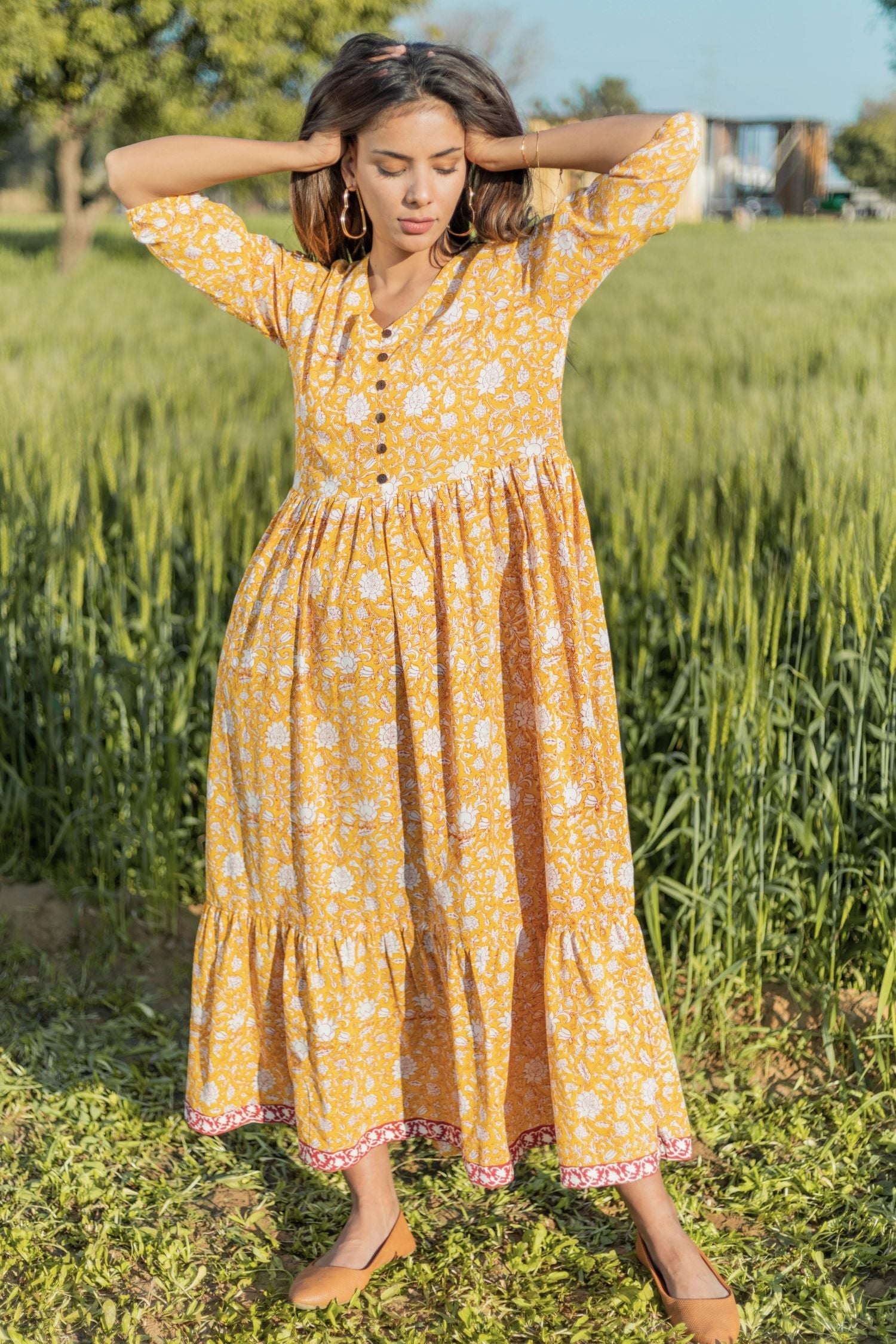 Sootisyahi 'Little Bit Sunshine' Azofree Handblock Printed Pure Cotton Dress - SootiSyahi