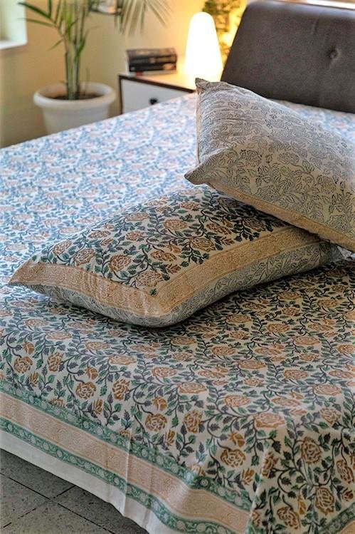 Sootisyahi 'Lively Spring' Handblock Printed Cotton Bedsheet - SootiSyahi