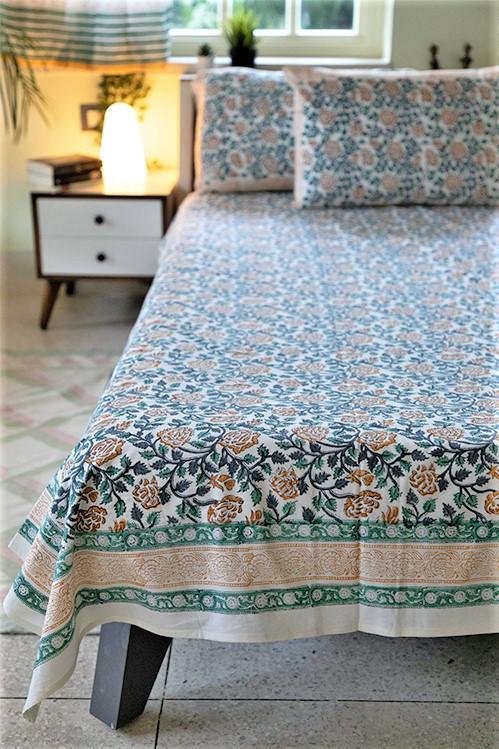 Sootisyahi 'Lively Spring' Handblock Printed Cotton Bedsheet - SootiSyahi