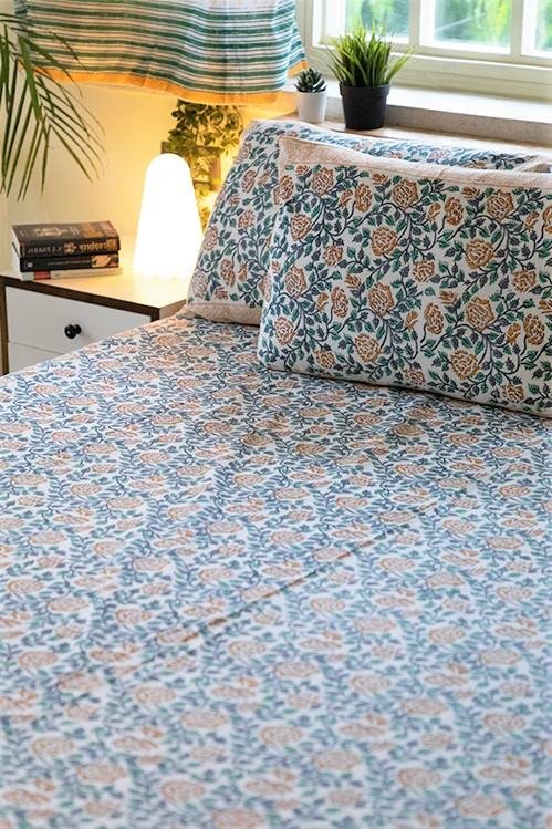 Sootisyahi 'Lively Spring' Handblock Printed Cotton Bedsheet - SootiSyahi
