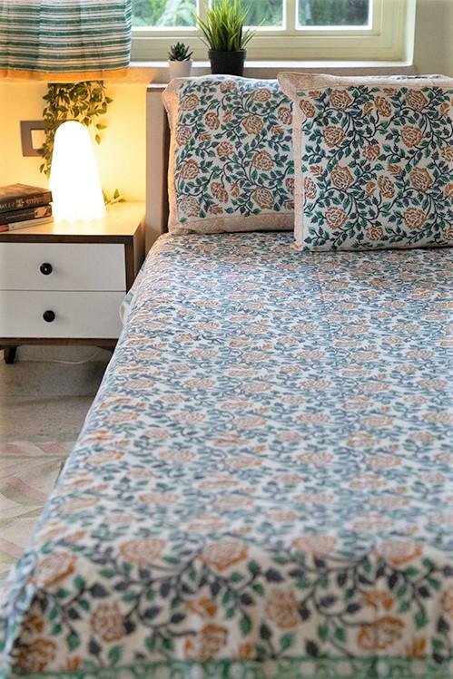 Sootisyahi 'Lively Spring' Handblock Printed Cotton Bedsheet - SootiSyahi