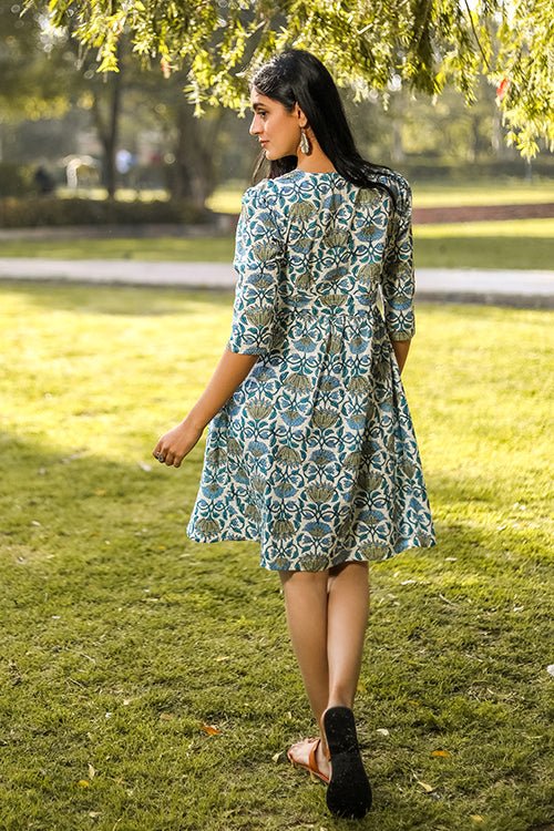 Sootisyahi 'Lotus in the lake' Azofree Handblock Printed Pure Cotton Dress - SootiSyahi