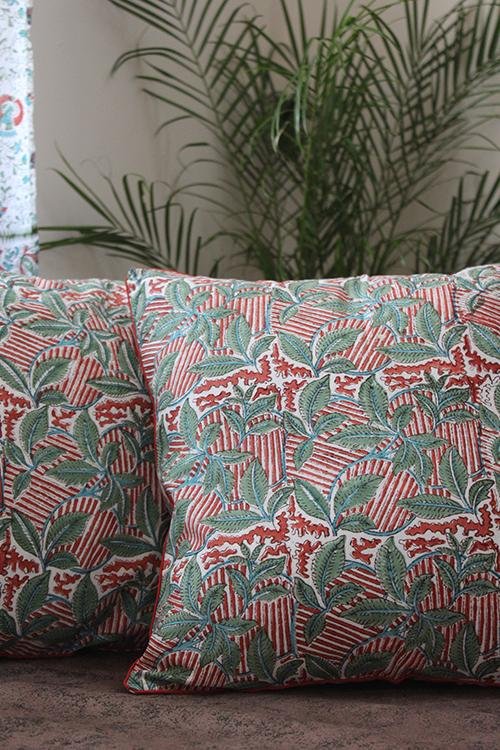 Sootisyahi 'MadhuMalti' Handblock Printed Cotton Cushion Cover Set - SootiSyahi