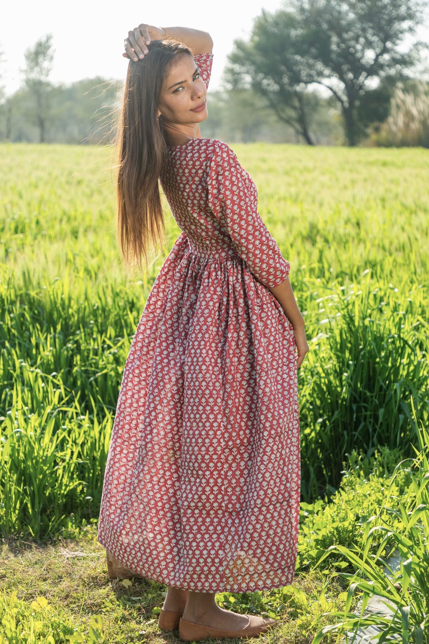 Sootisyahi 'Mesmerizing Maroon' Azofree Handblock Printed Pure Cotton Dress - SootiSyahi