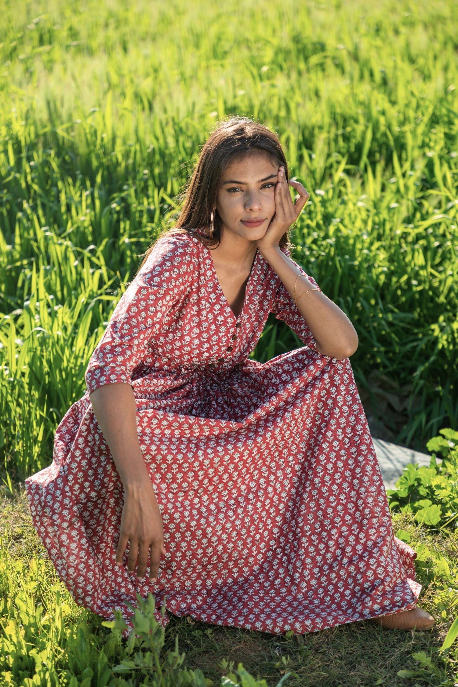 Sootisyahi 'Mesmerizing Maroon' Azofree Handblock Printed Pure Cotton Dress - SootiSyahi