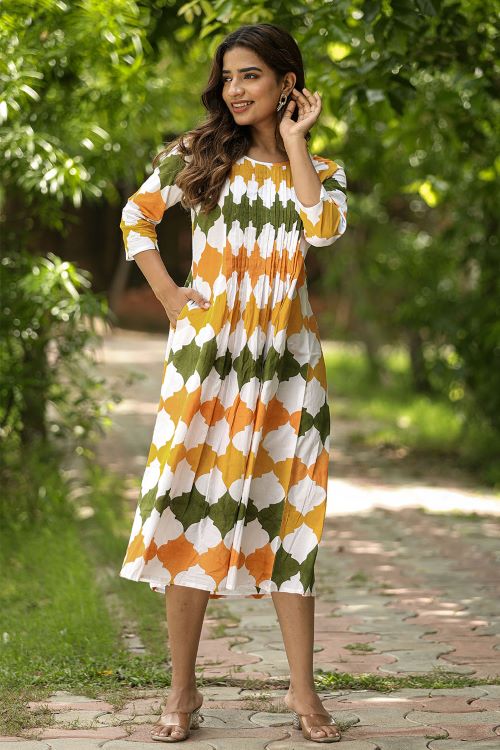 SootiSyahi 'Metallic Mystery' Block Printed Cotton Dress - SootiSyahi