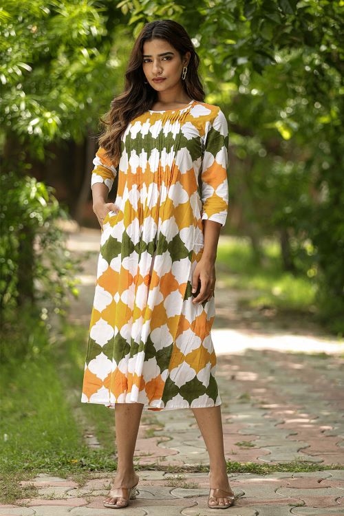 SootiSyahi 'Metallic Mystery' Block Printed Cotton Dress - SootiSyahi