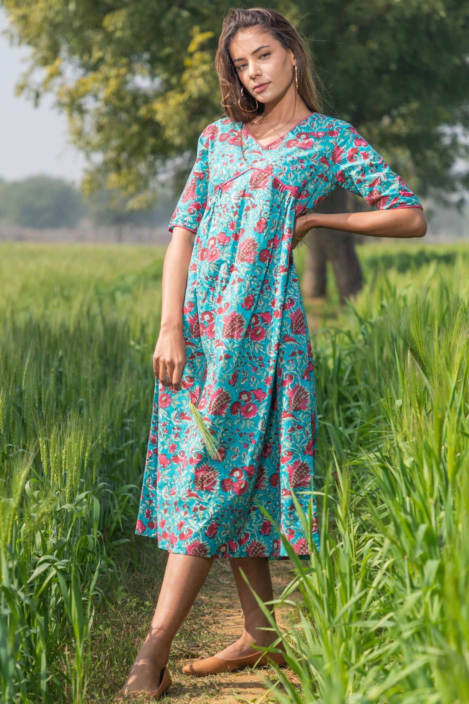 Sootisyahi 'Misty Blush' Azofree Handblock Printed Pure Cotton Dress - SootiSyahi