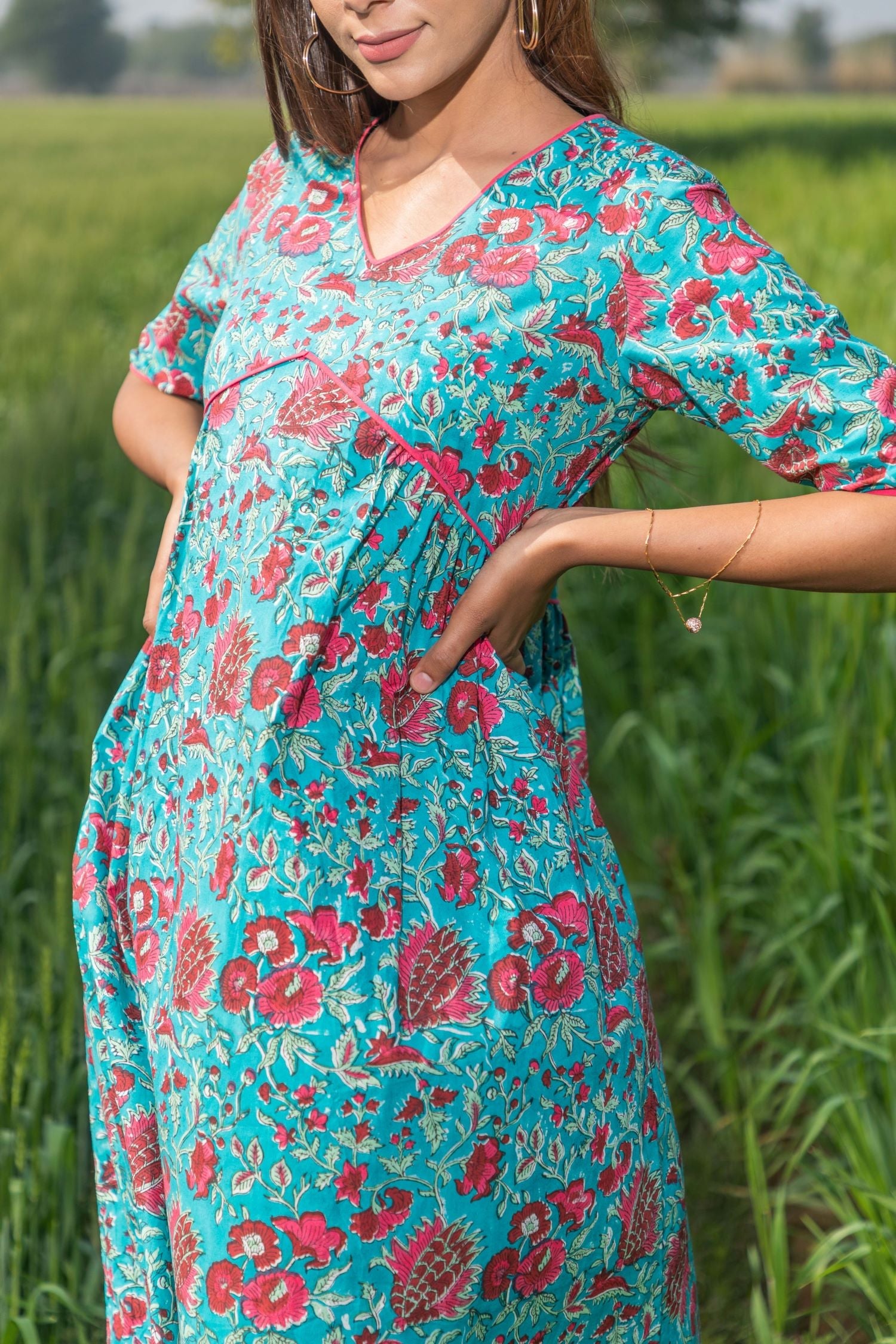 Sootisyahi 'Misty Blush' Azofree Handblock Printed Pure Cotton Dress - SootiSyahi