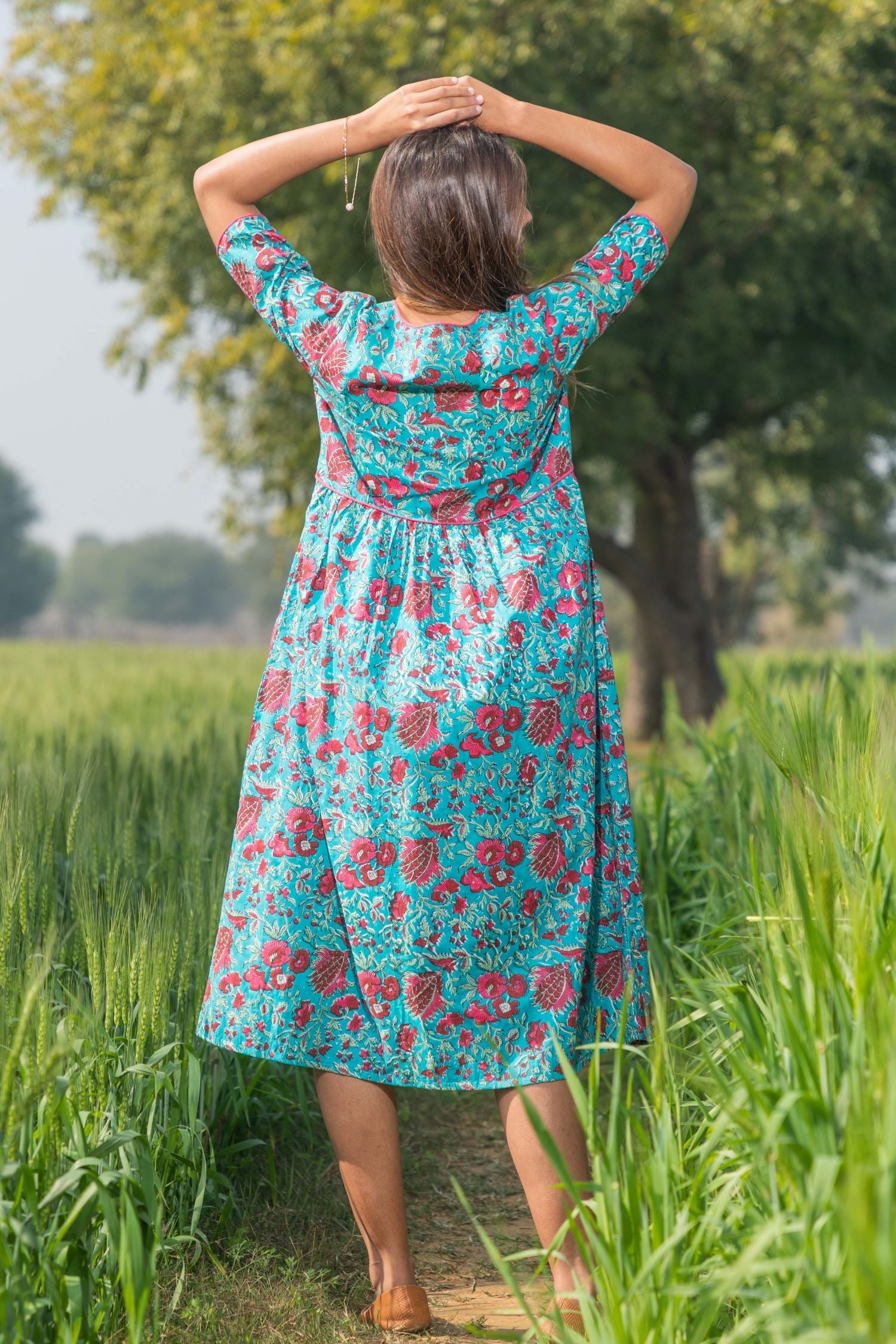 Sootisyahi 'Misty Blush' Azofree Handblock Printed Pure Cotton Dress - SootiSyahi