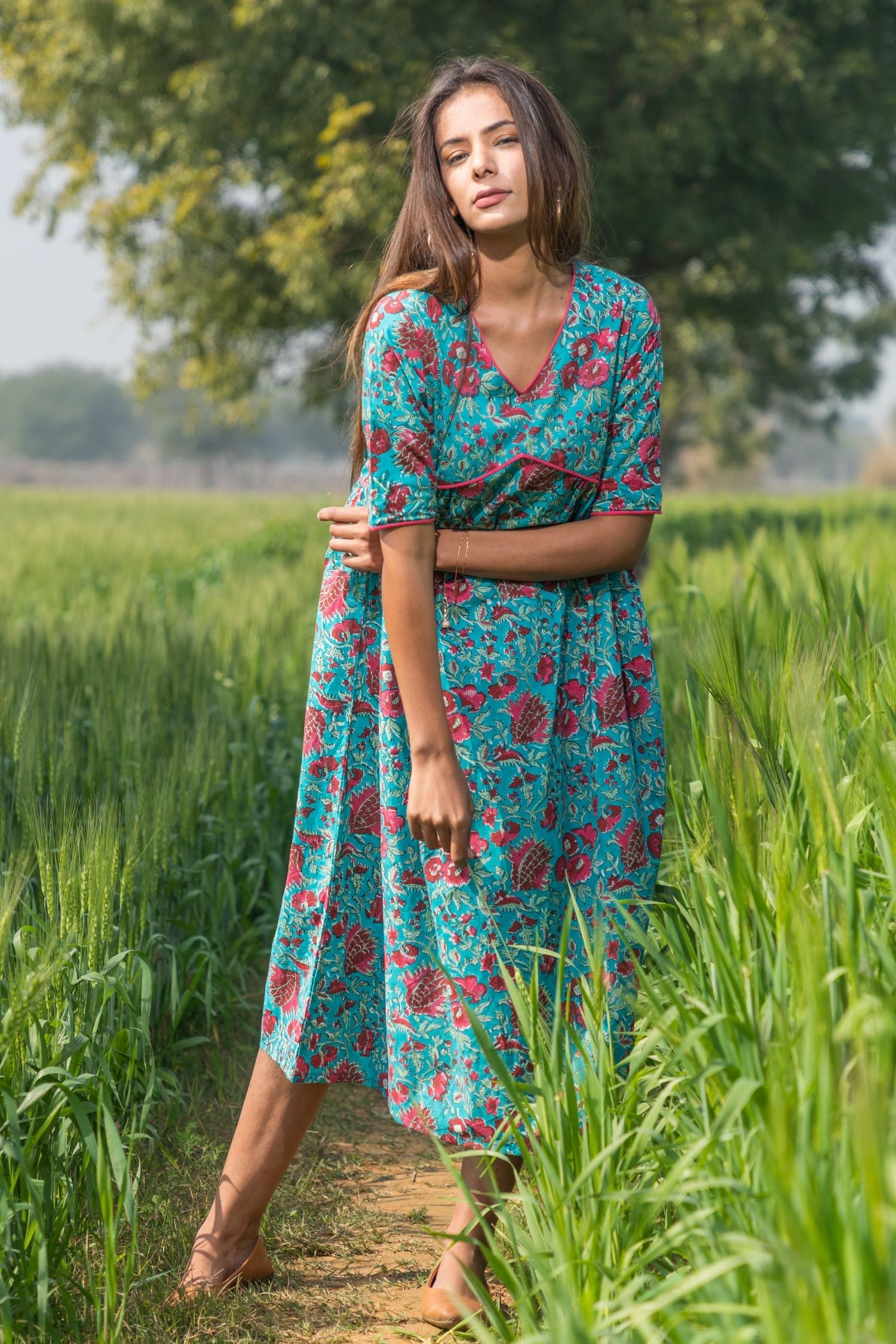 Sootisyahi 'Misty Blush' Azofree Handblock Printed Pure Cotton Dress - SootiSyahi