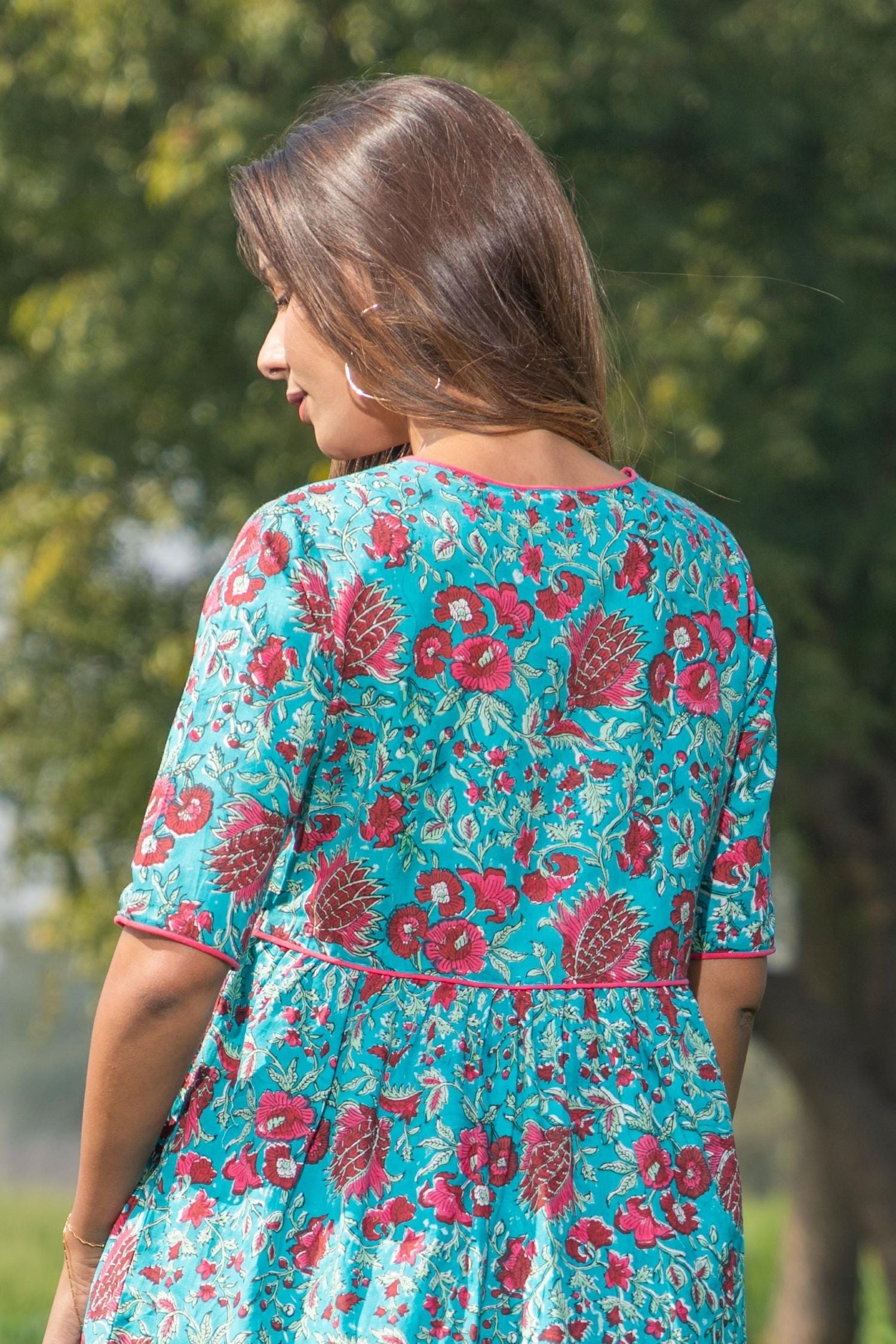 Sootisyahi 'Misty Blush' Azofree Handblock Printed Pure Cotton Dress - SootiSyahi