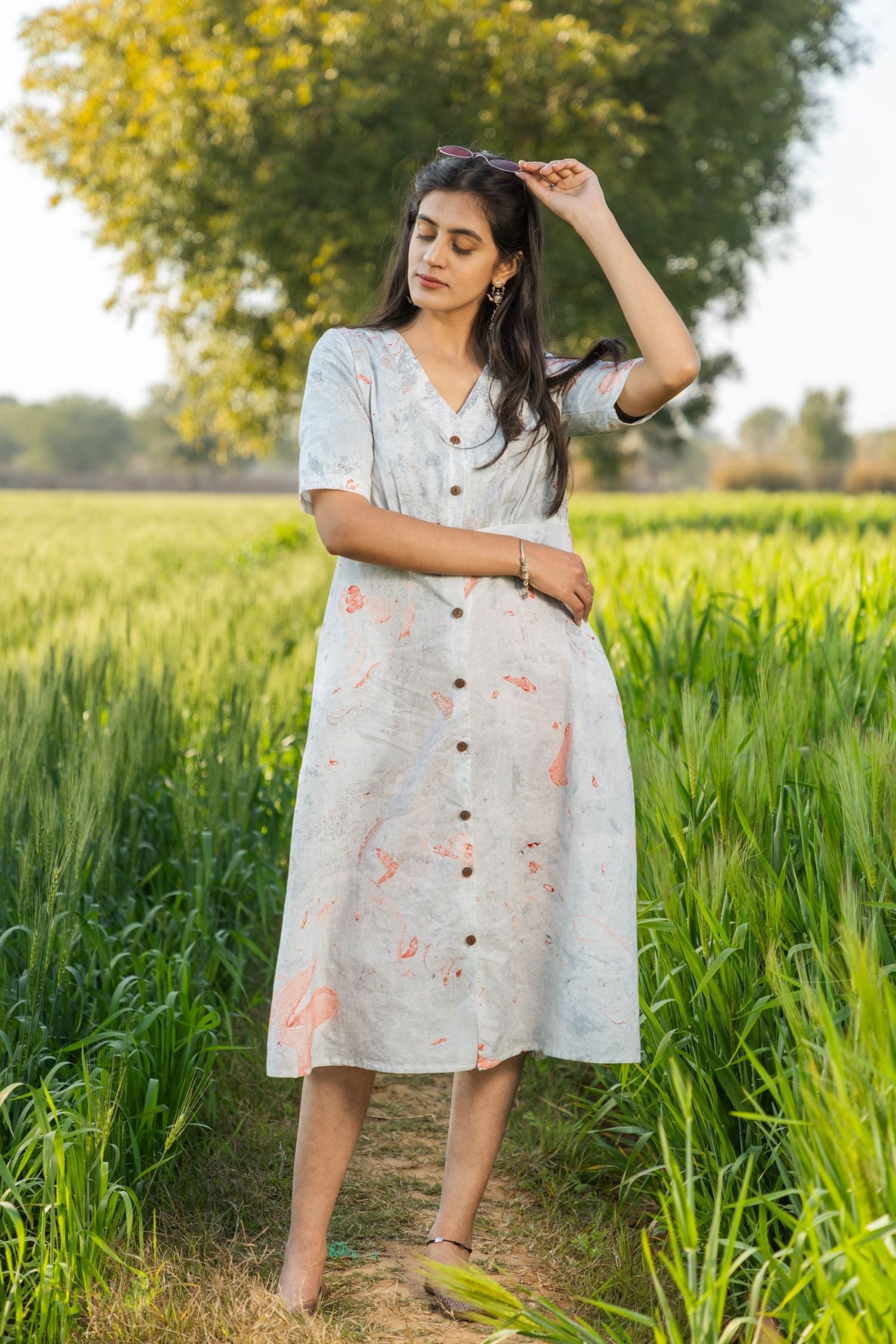 Sootisyahi 'Morning Mist' Handmarble Printed Pure Cotton Dress - SootiSyahi