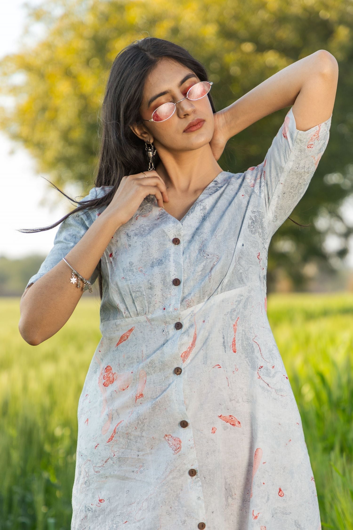 Sootisyahi 'Morning Mist' Handmarble Printed Pure Cotton Dress - SootiSyahi