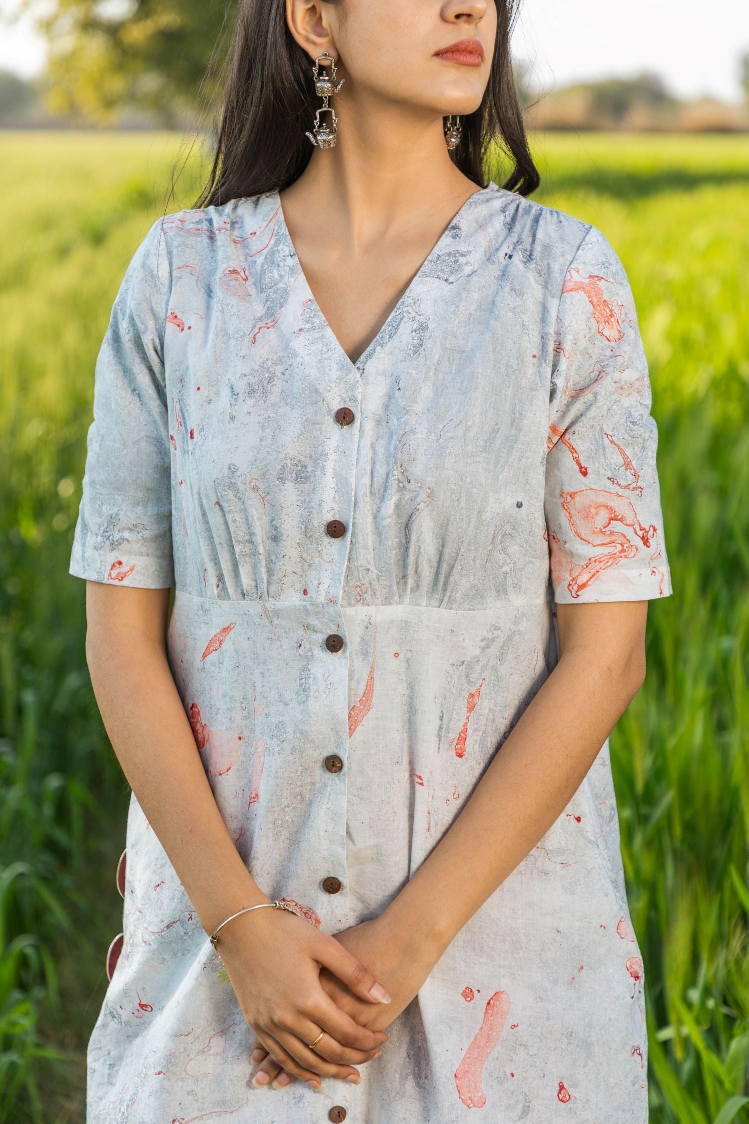 Sootisyahi 'Morning Mist' Handmarble Printed Pure Cotton Dress - SootiSyahi