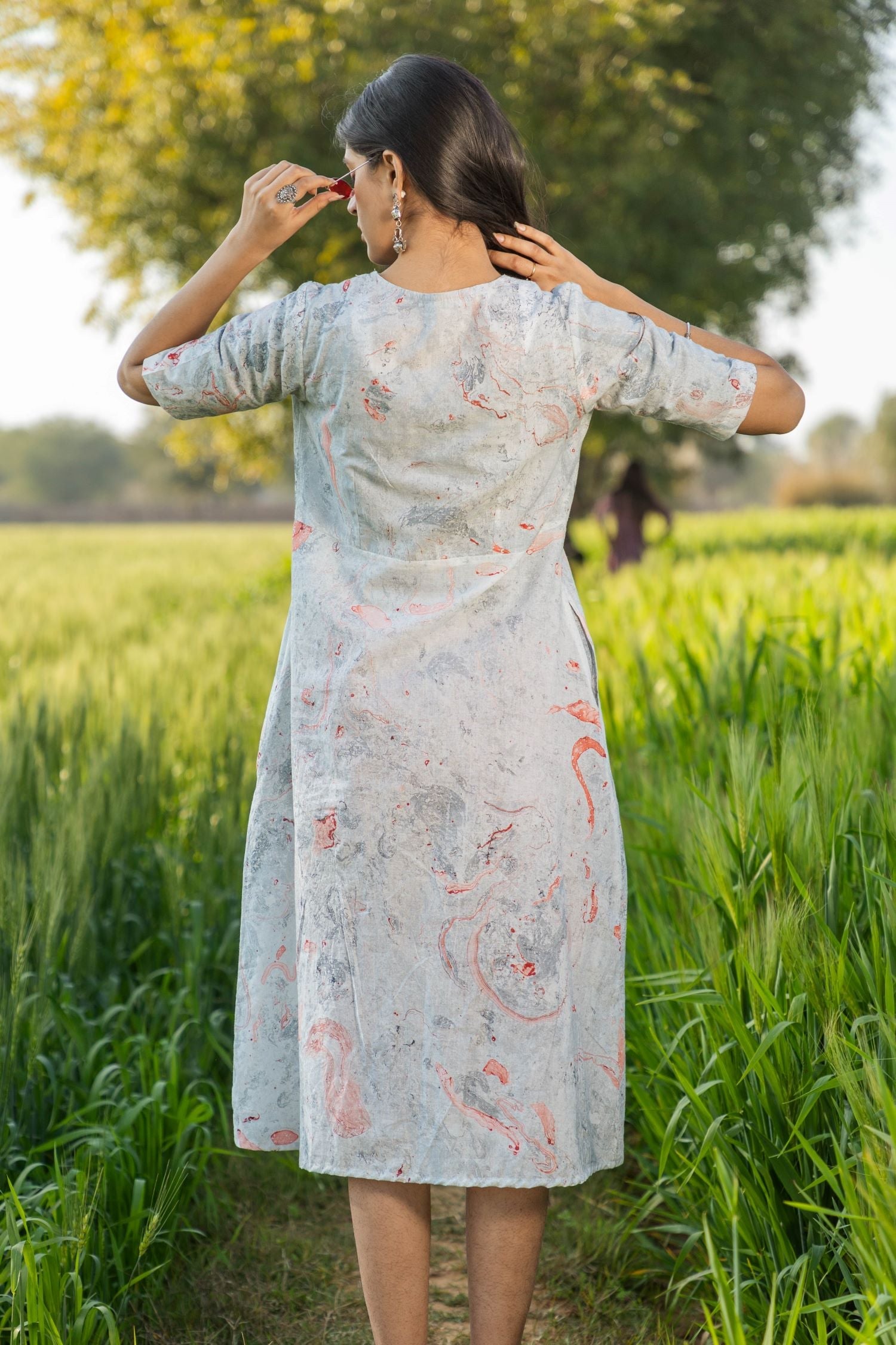 Sootisyahi 'Morning Mist' Handmarble Printed Pure Cotton Dress - SootiSyahi