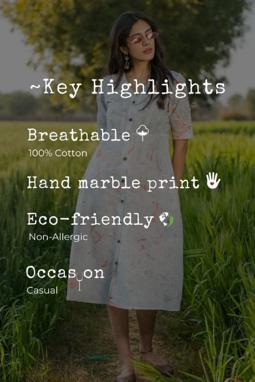 Sootisyahi 'Morning Mist' Handmarble Printed Pure Cotton Dress - SootiSyahi