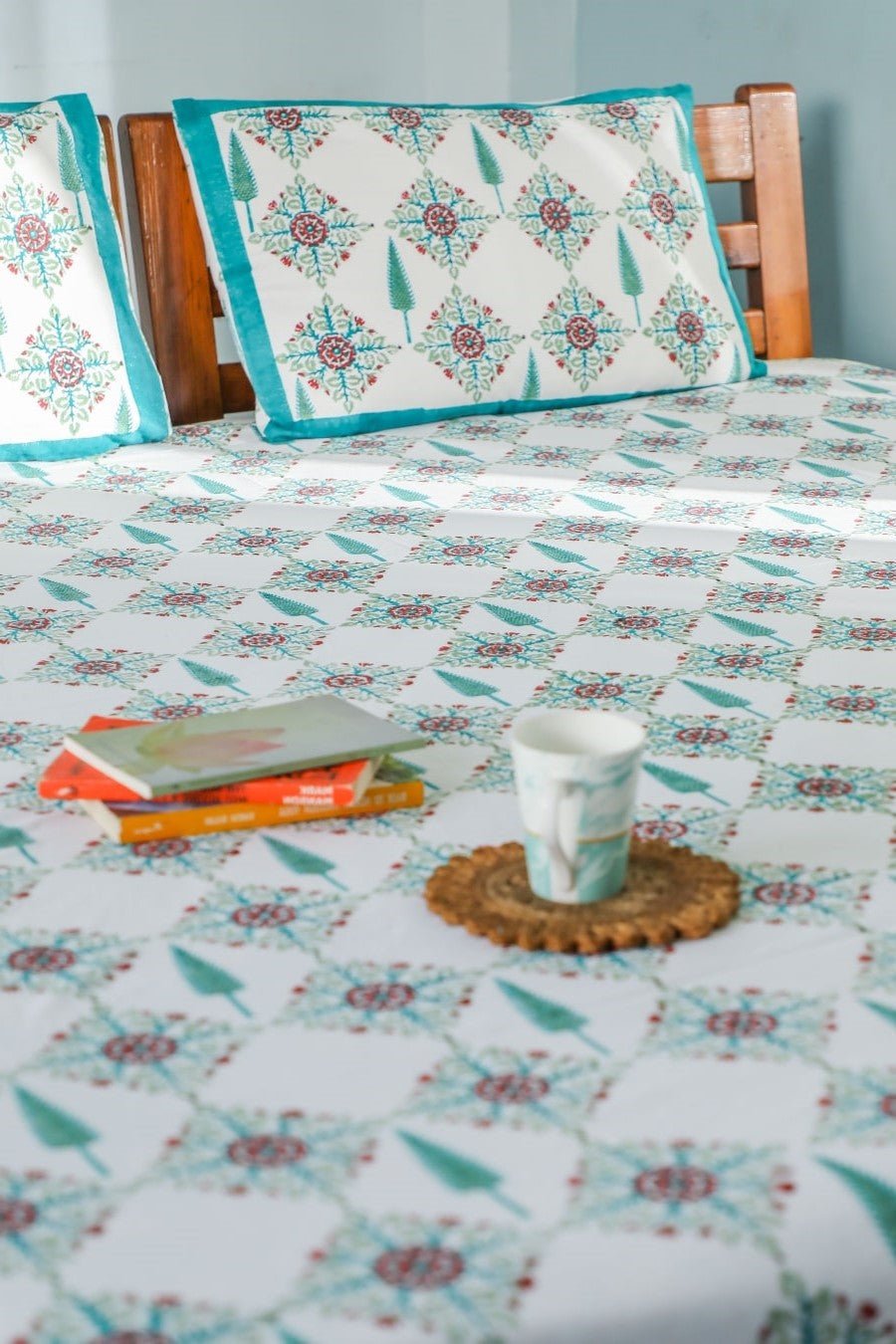 SootiSyahi 'Mughal Garden' Handblock Printed Cotton Bedsheet - SootiSyahi