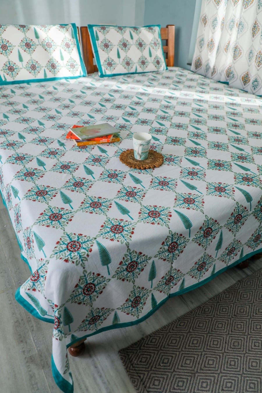 SootiSyahi 'Mughal Garden' Handblock Printed Cotton Bedsheet - SootiSyahi