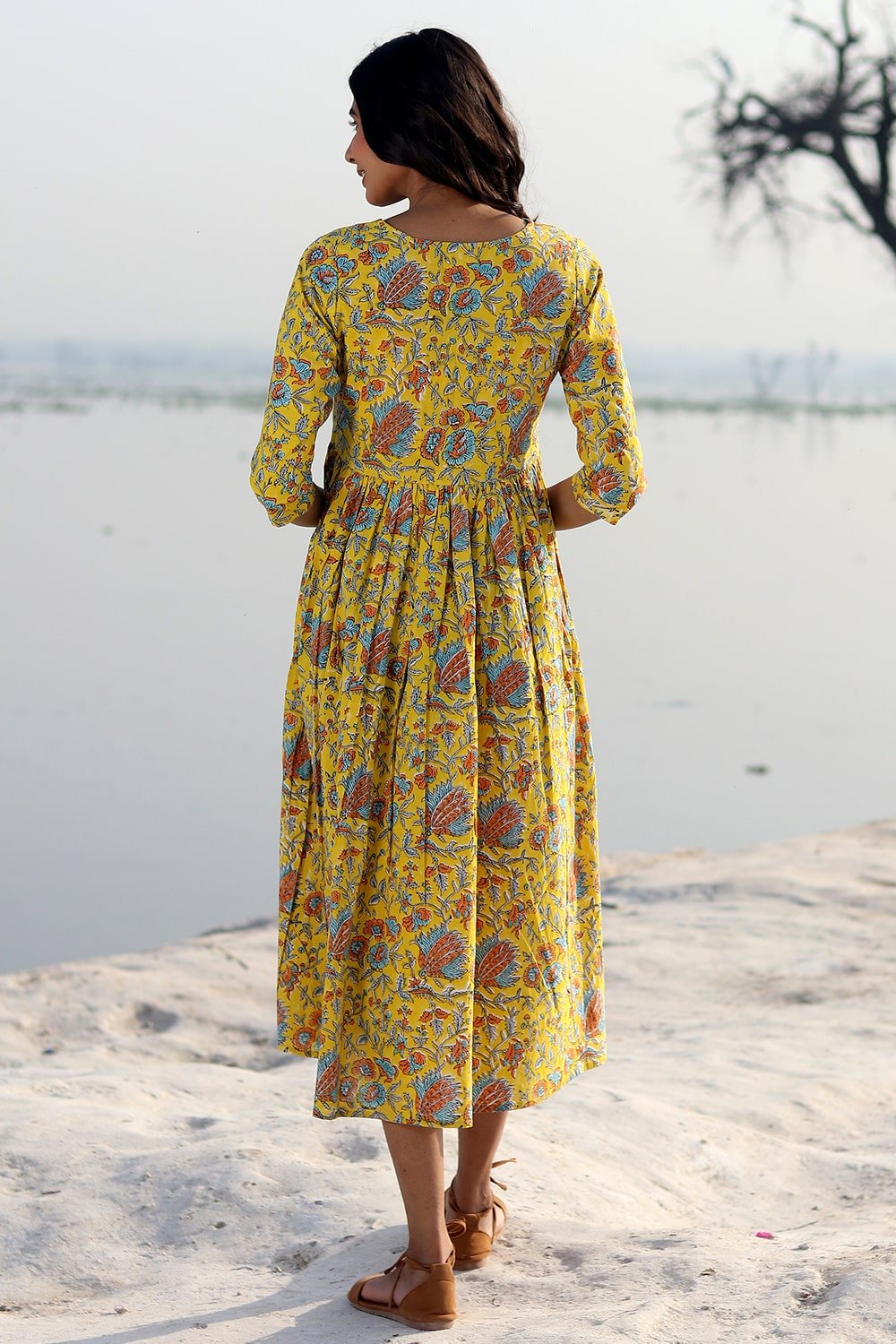 SootiSyahi 'Musterd Garden' Cotton Dress - SootiSyahi