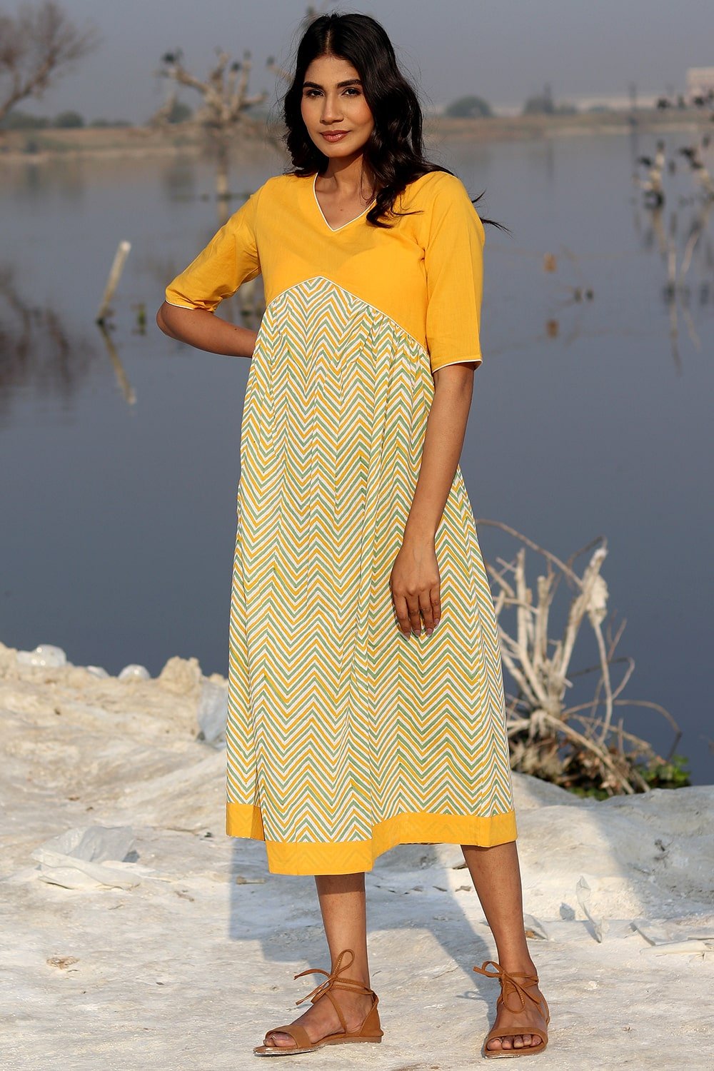 SootiSyahi 'Musterd Weave' Cotton Dress - SootiSyahi