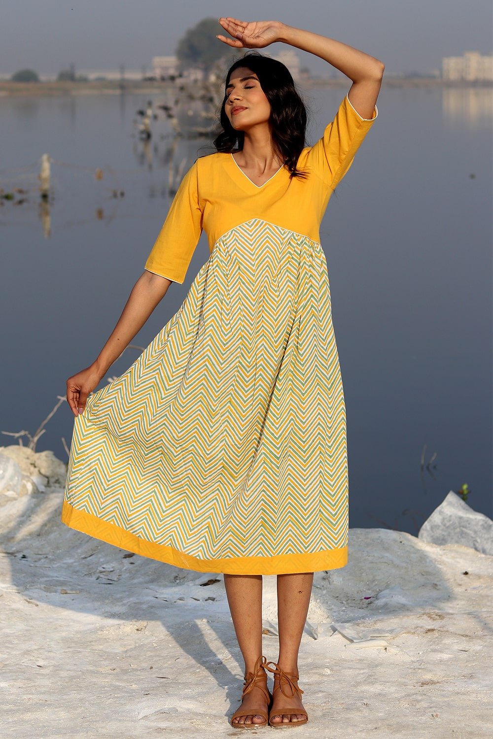 SootiSyahi 'Musterd Weave' Cotton Dress - SootiSyahi