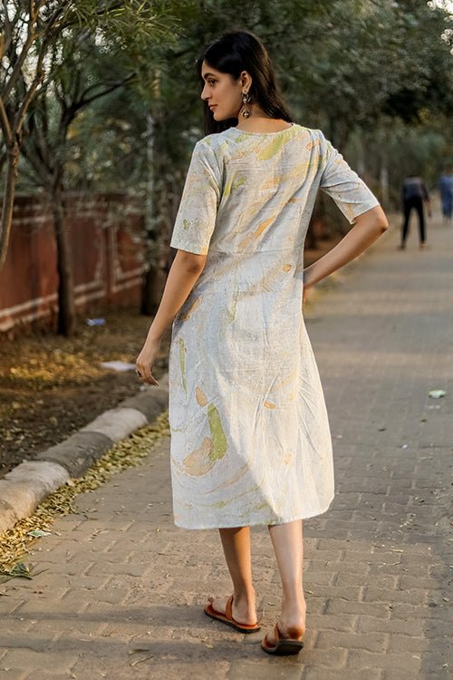 Sootisyahi 'Mystic Flow' Handmarble Printed Pure Cotton Dress - SootiSyahi