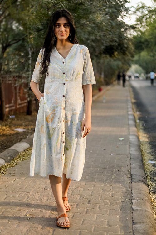Sootisyahi 'Mystic Flow' Handmarble Printed Pure Cotton Dress - SootiSyahi