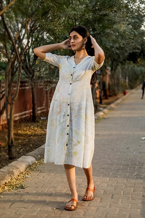Sootisyahi 'Mystic Flow' Handmarble Printed Pure Cotton Dress - SootiSyahi