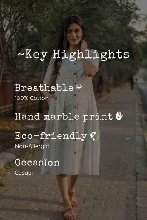 Sootisyahi 'Mystic Flow' Handmarble Printed Pure Cotton Dress - SootiSyahi