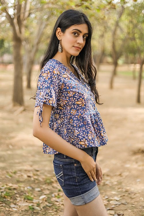 Sootisyahi 'Mystical Muse' Azofree Handblock Printed Pure Cotton Crop Top - SootiSyahi