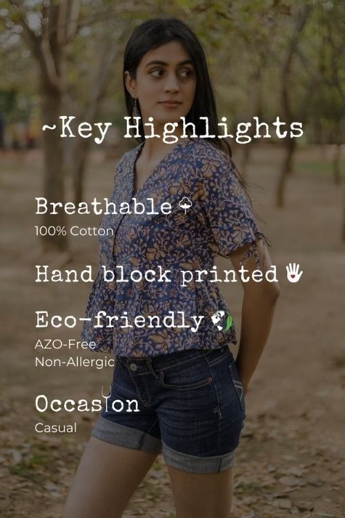 Sootisyahi 'Mystical Muse' Azofree Handblock Printed Pure Cotton Crop Top - SootiSyahi