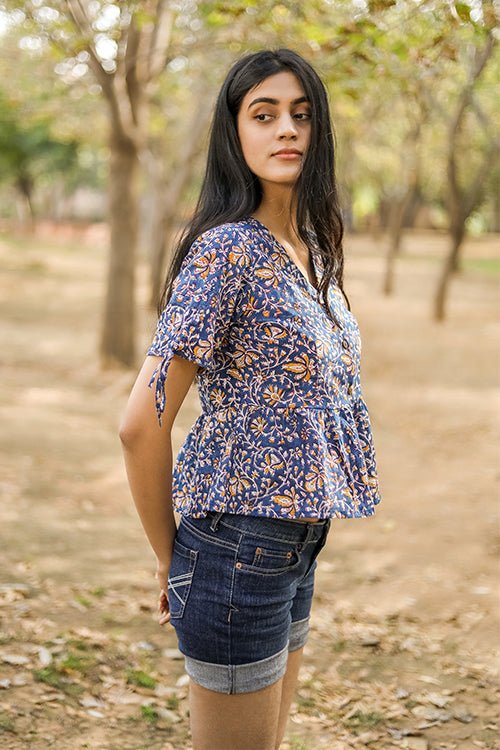 Sootisyahi 'Mystical Muse' Azofree Handblock Printed Pure Cotton Crop Top - SootiSyahi