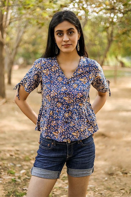 Sootisyahi 'Mystical Muse' Azofree Handblock Printed Pure Cotton Crop Top - SootiSyahi