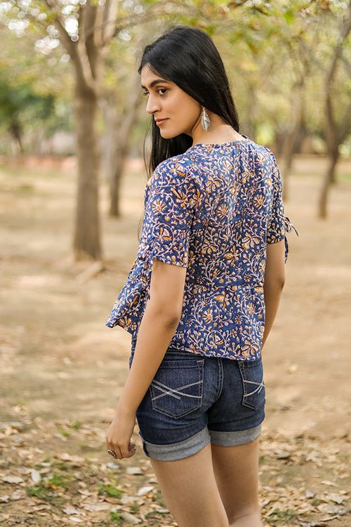 Sootisyahi 'Mystical Muse' Azofree Handblock Printed Pure Cotton Crop Top - SootiSyahi