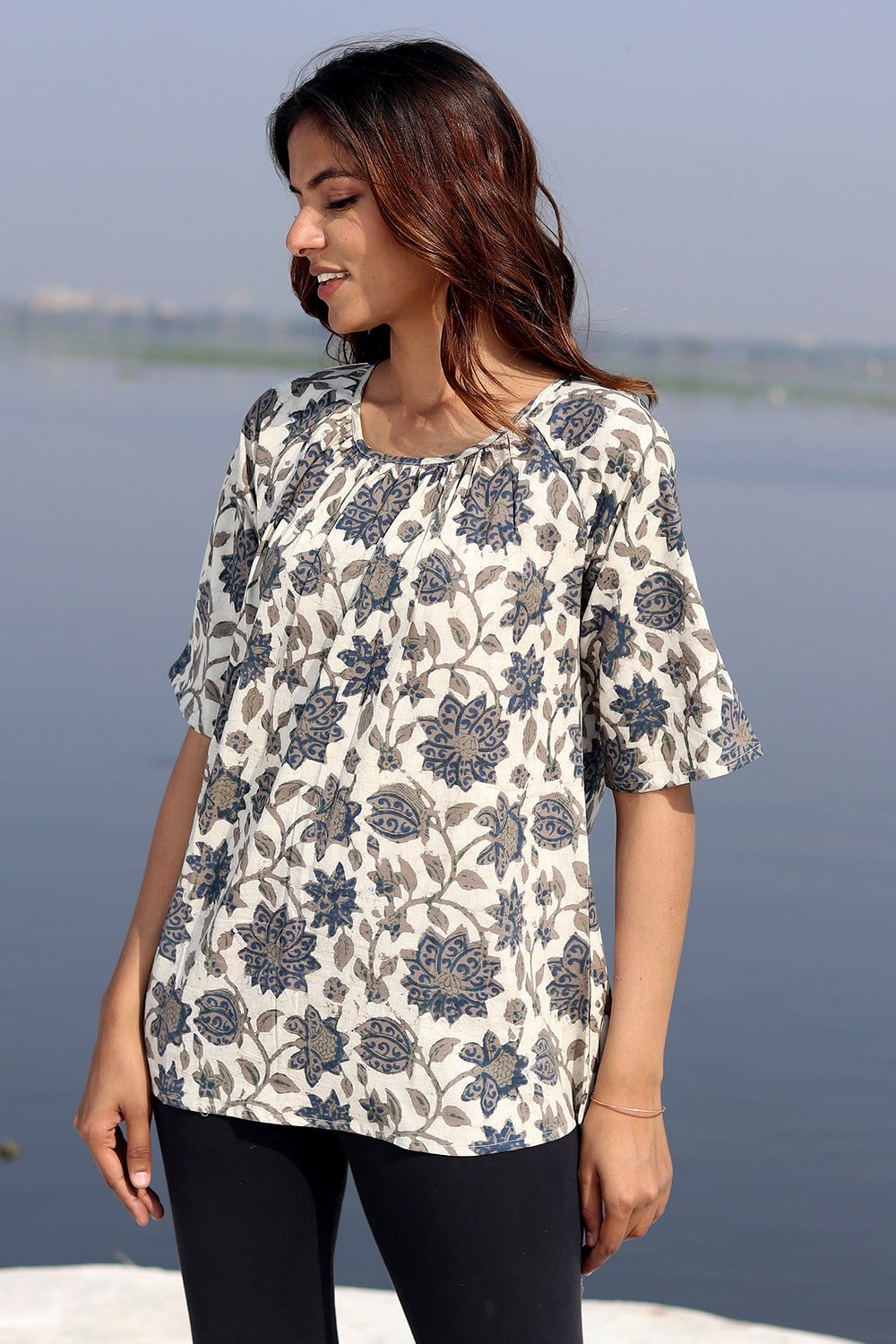 SootiSyahi 'Natural Aura' Block Printed Cotton Top - SootiSyahi