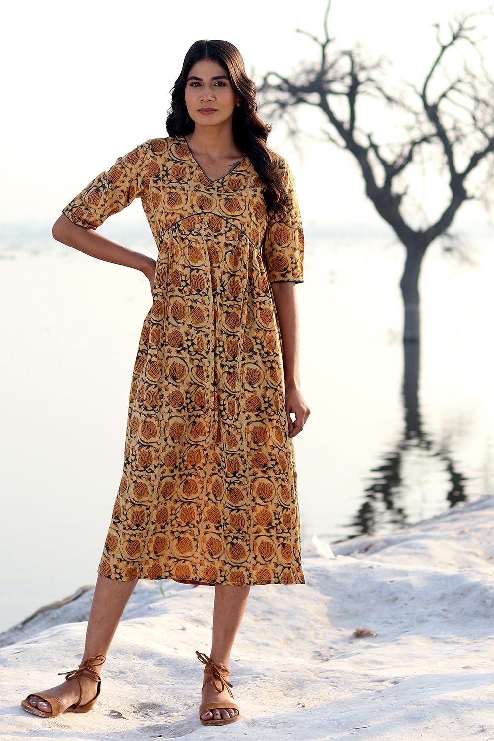 SootiSyahi 'Natural Bliss' Block Printed Cotton Dress