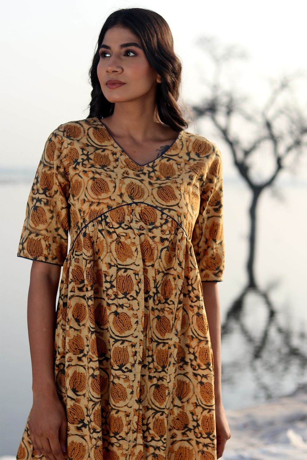 SootiSyahi 'Natural Bliss' Block Printed Cotton Dress - SootiSyahi