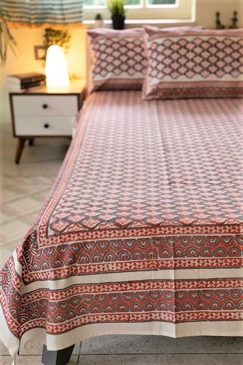 Sootisyahi 'Offensive Orange' Handblock Printed Cotton Bedsheet - SootiSyahi