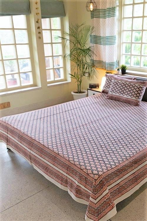 Sootisyahi 'Offensive Orange' Handblock Printed Cotton Bedsheet - SootiSyahi