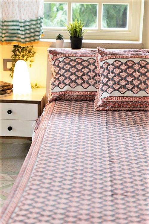 Sootisyahi 'Offensive Orange' Handblock Printed Cotton Bedsheet - SootiSyahi