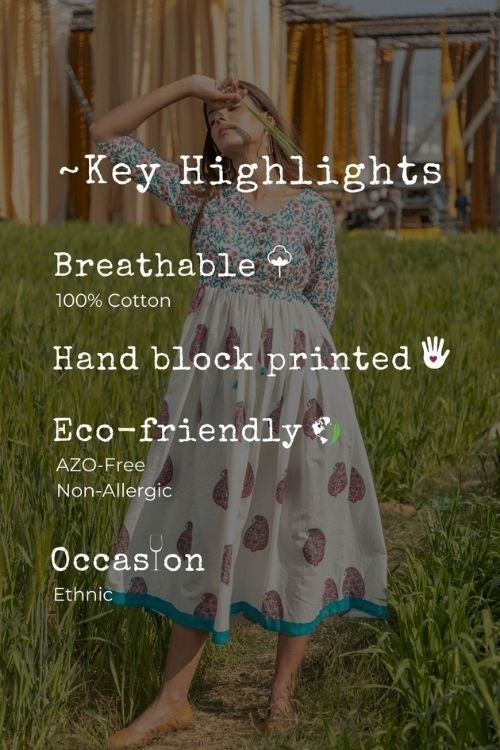 Sootisyahi 'Paisley in the Garden' Azofree Handblock Printed Pure Cotton Dress - SootiSyahi