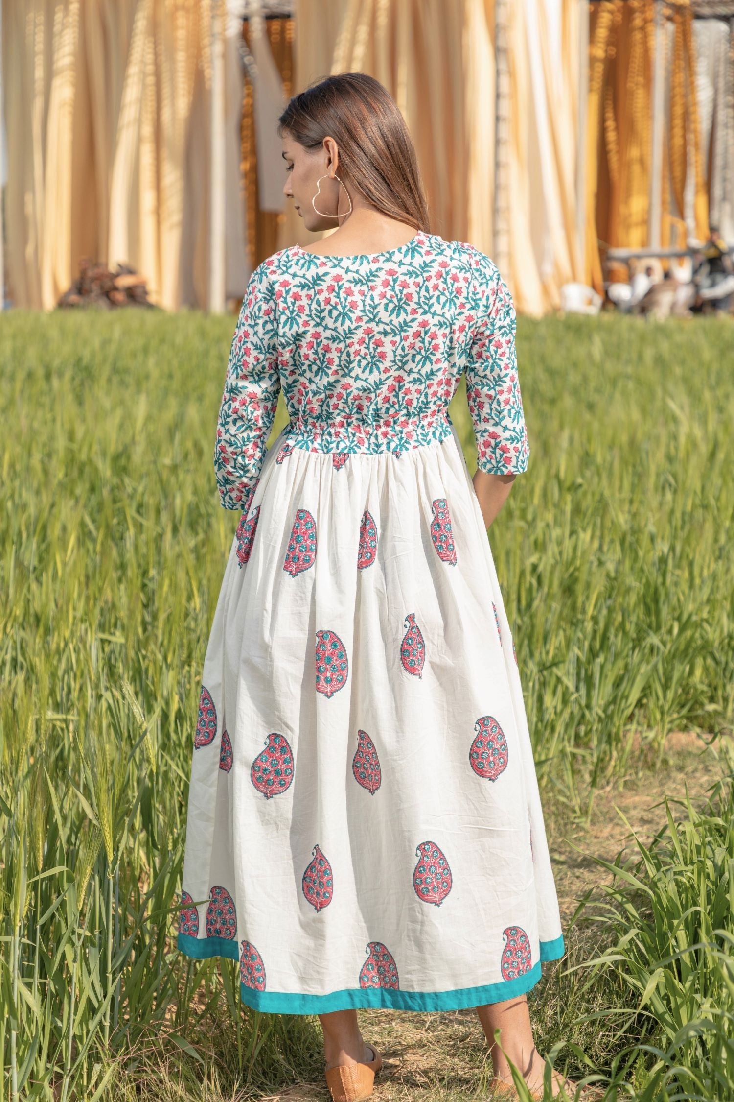 Sootisyahi 'Paisley in the Garden' Azofree Handblock Printed Pure Cotton Dress - SootiSyahi