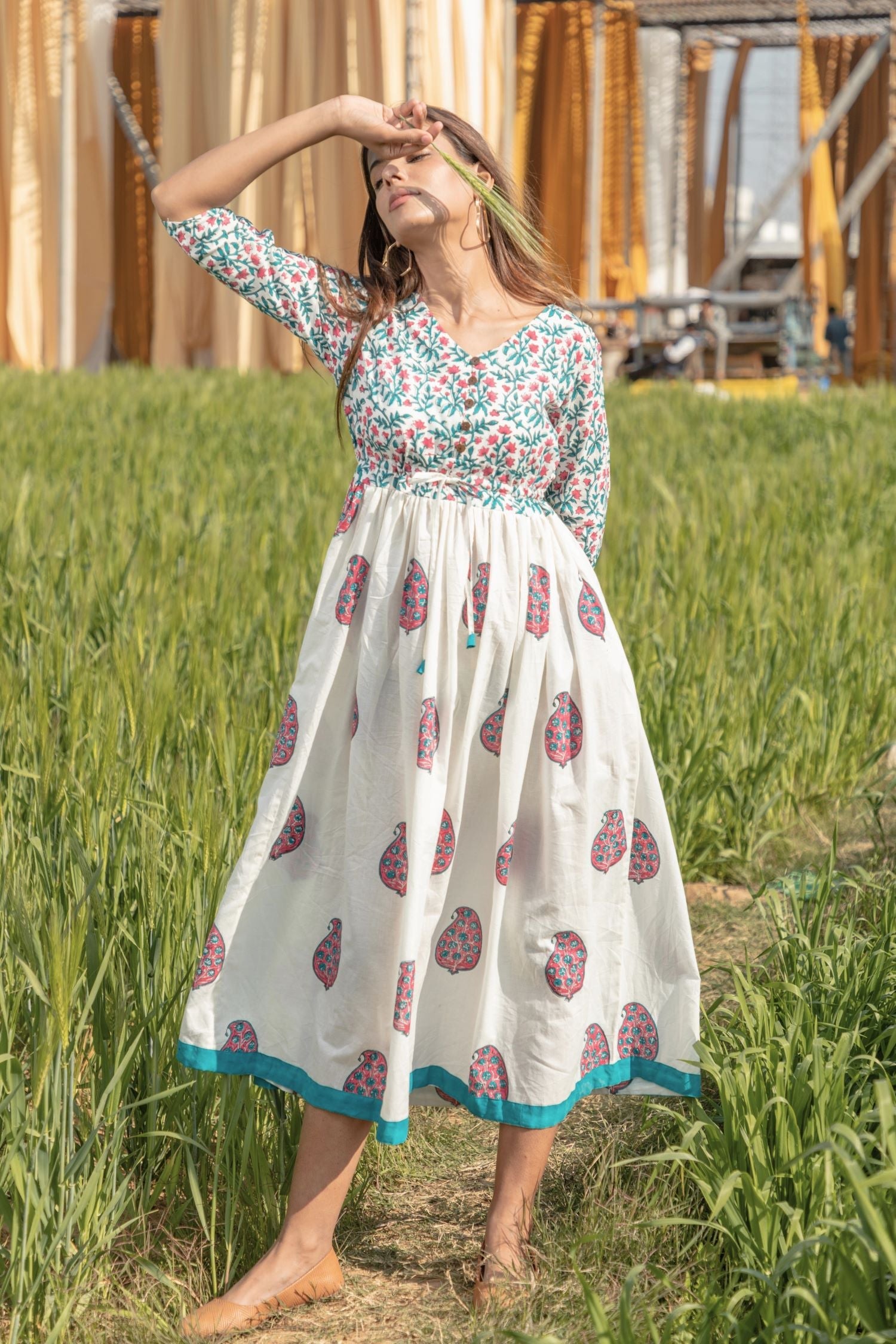Sootisyahi 'Paisley in the Garden' Azofree Handblock Printed Pure Cotton Dress - SootiSyahi