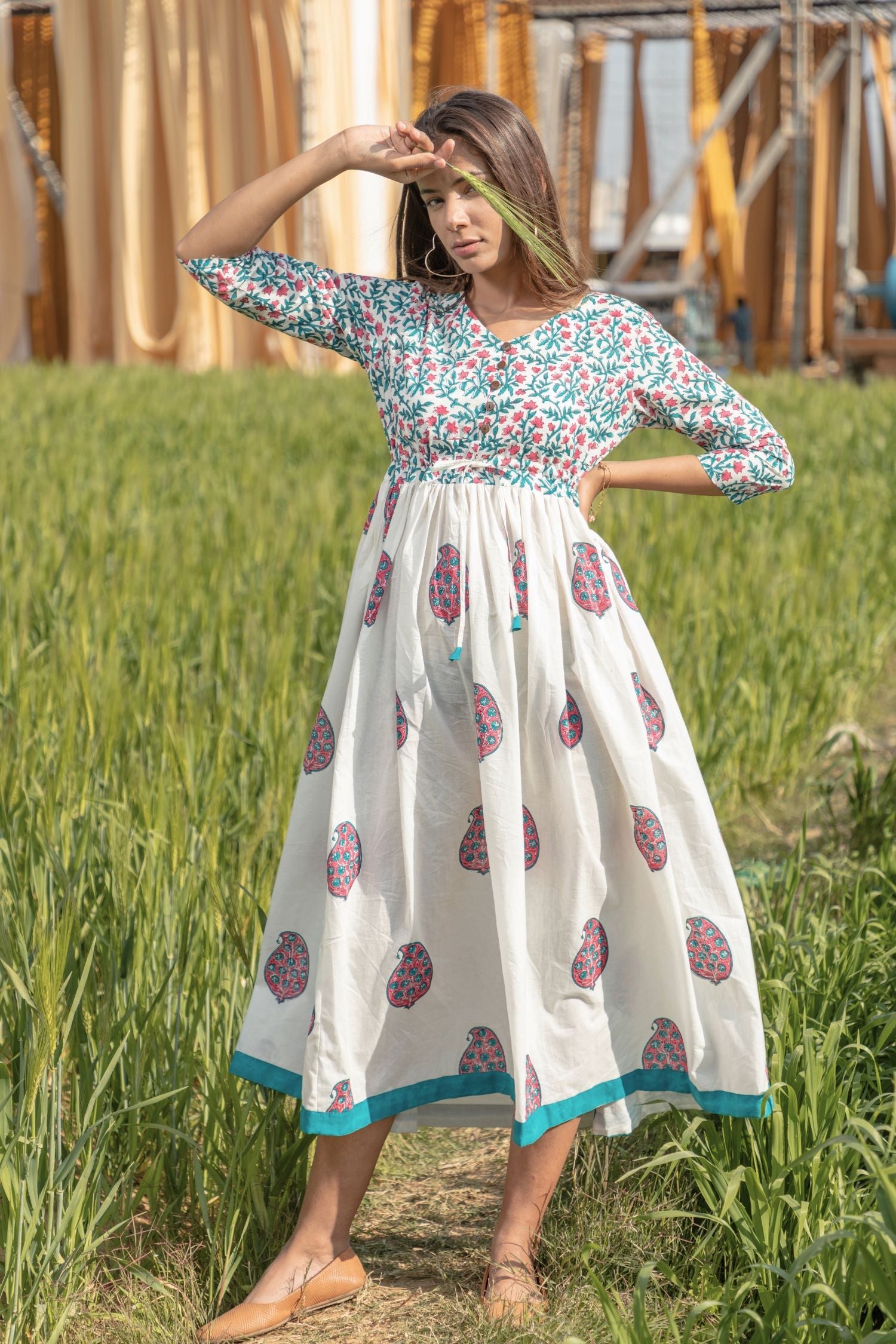 Sootisyahi 'Paisley in the Garden' Azofree Handblock Printed Pure Cotton Dress - SootiSyahi