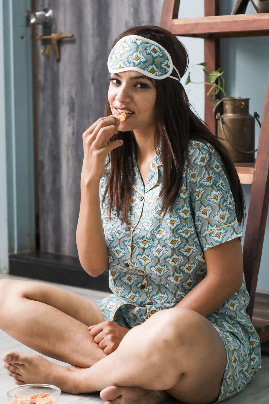 Sootisyahi 'Pastel Petals' Azofree Handblock Printed Pure Cotton Night Suit - SootiSyahi