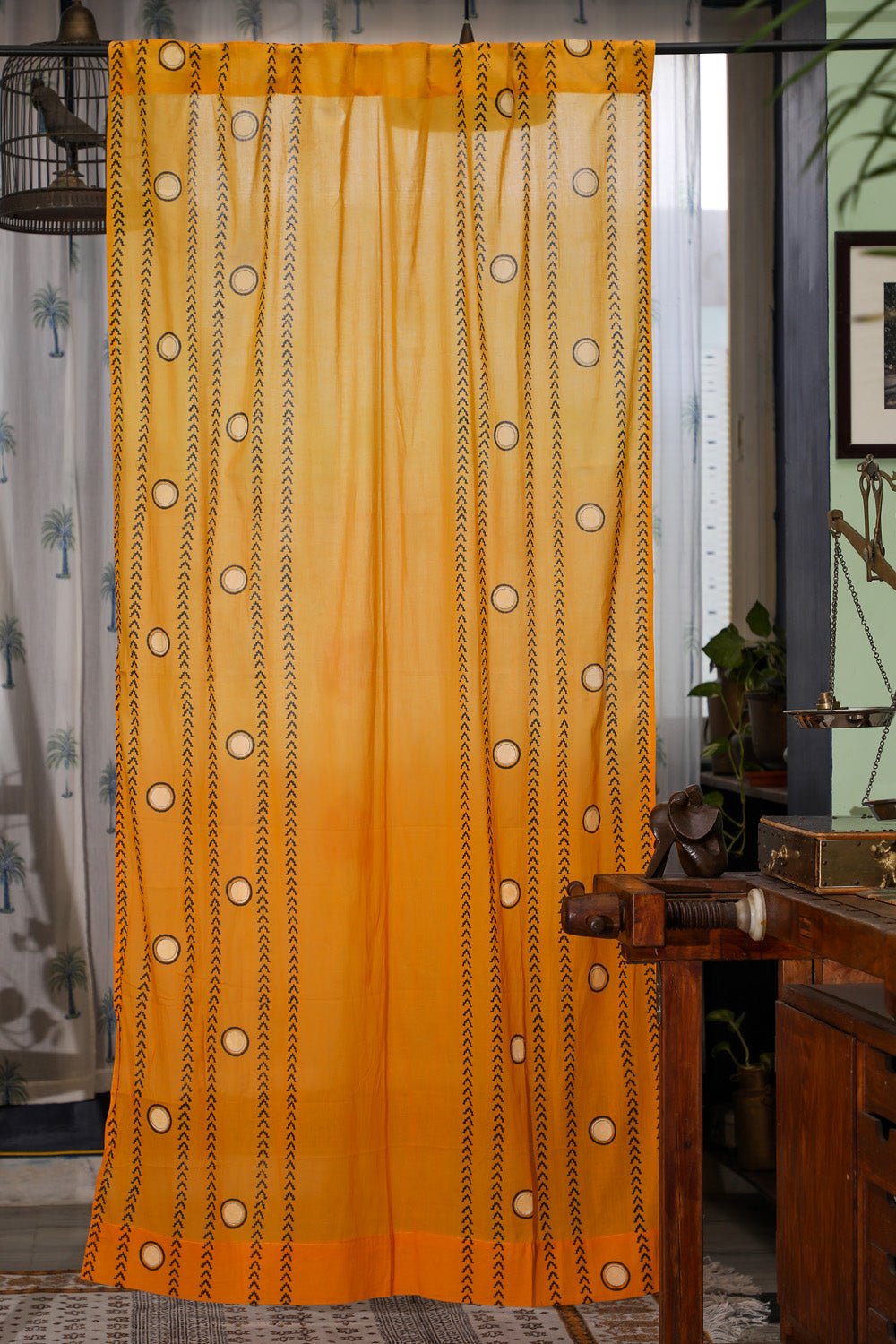 SootiSyahi 'Pastel Polka' Handblock Printed Cotton Door Curatin - SootiSyahi